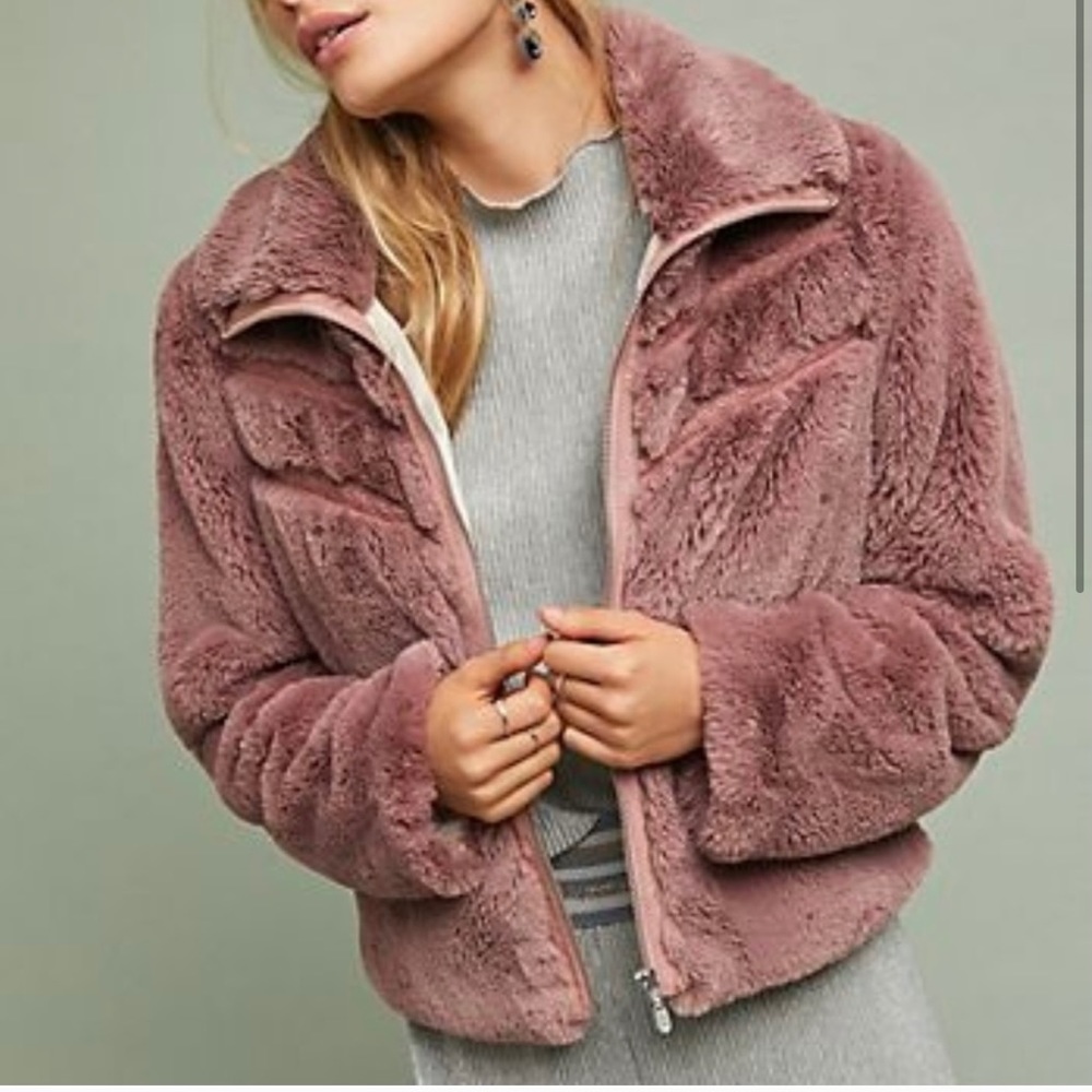 Anthropologie Chevron Faux Fur Coat, Size S